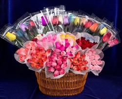 12 Assorted Wood Rose Bouquets and 25 Singles